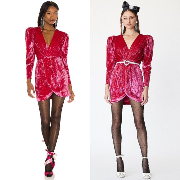 NWT LOVERS & FRIENDS Kimora Crushed Velvet Mini Dress Magenta Pink Size M - Picture 1 of 10